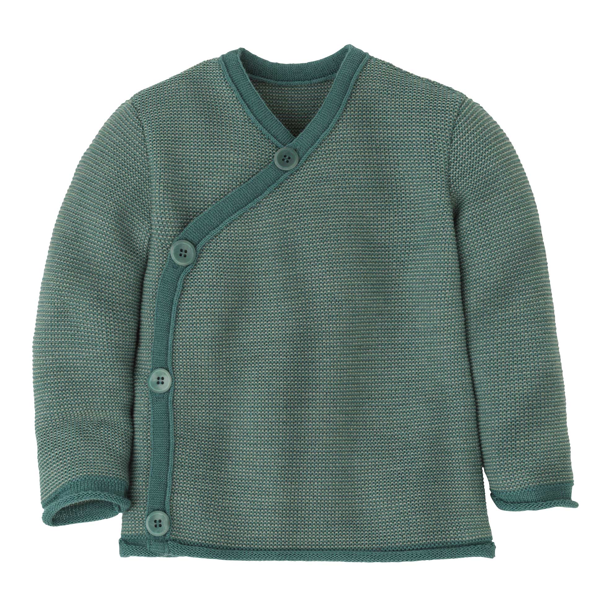Maglioncino aperto a kimono in lana merino bio 0-3 anni // mélange eucalipto